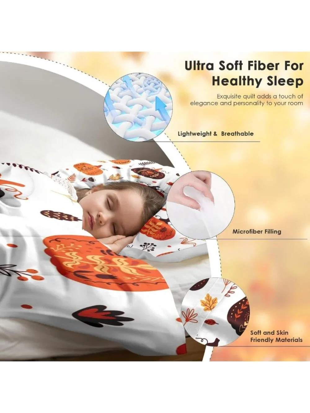 Cozy Autumn Pumpkins King Comforter Set - 3 Piece Fall Bedding Collection